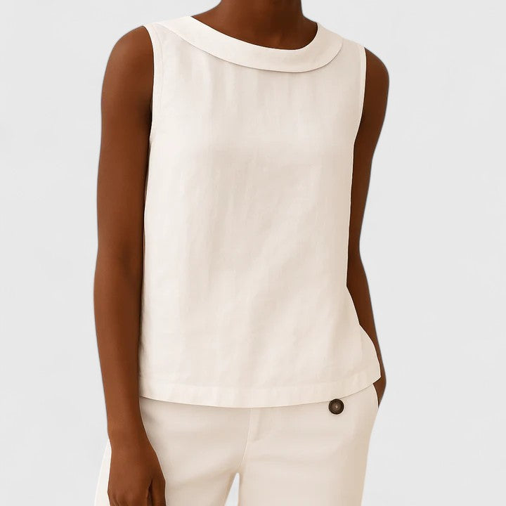 Anastine | Elegant Sleeveless Top with Roll Collar