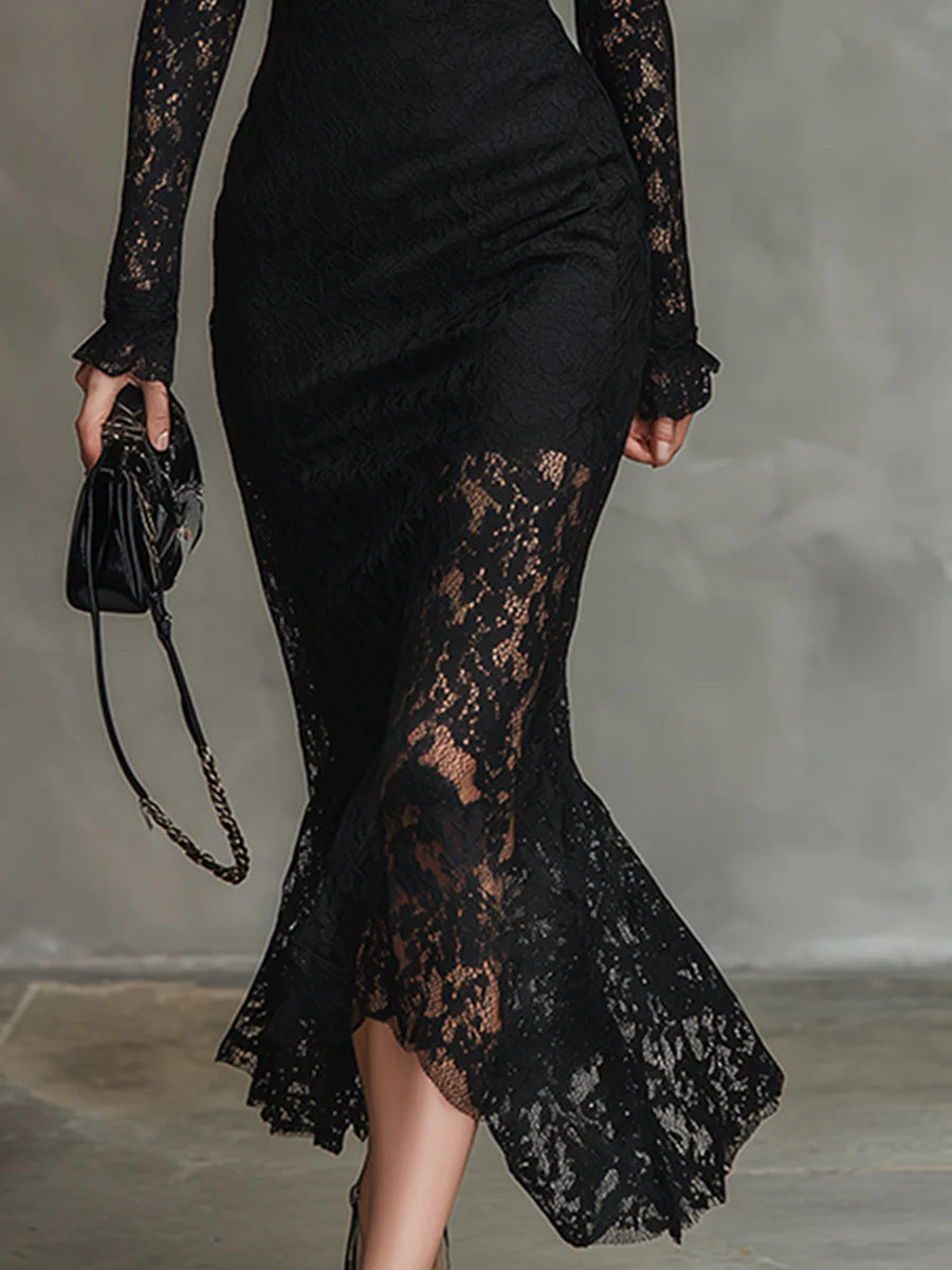 Veronika | Black Lace Maxi Dress
