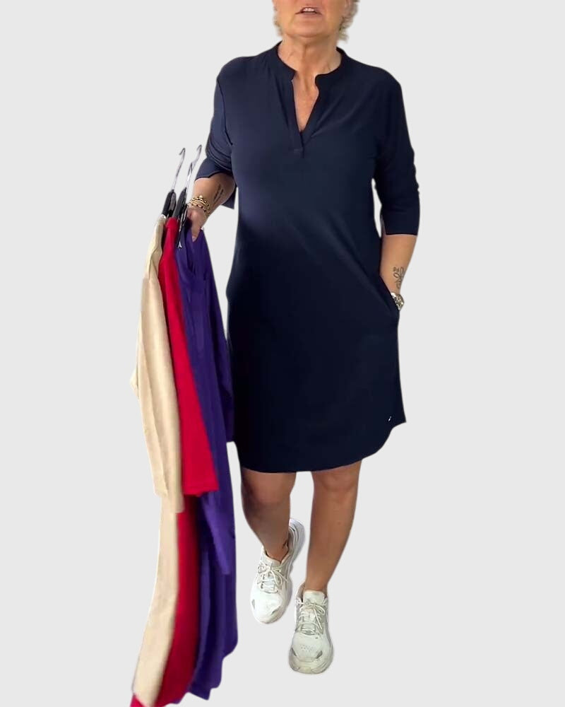 Katherine | Solid V-Neck Dress